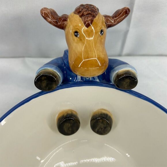 Harry & David Ceramic Moose Snack Bowl Blue Moose Tracks Design 2007 - Picture 3 of 10
